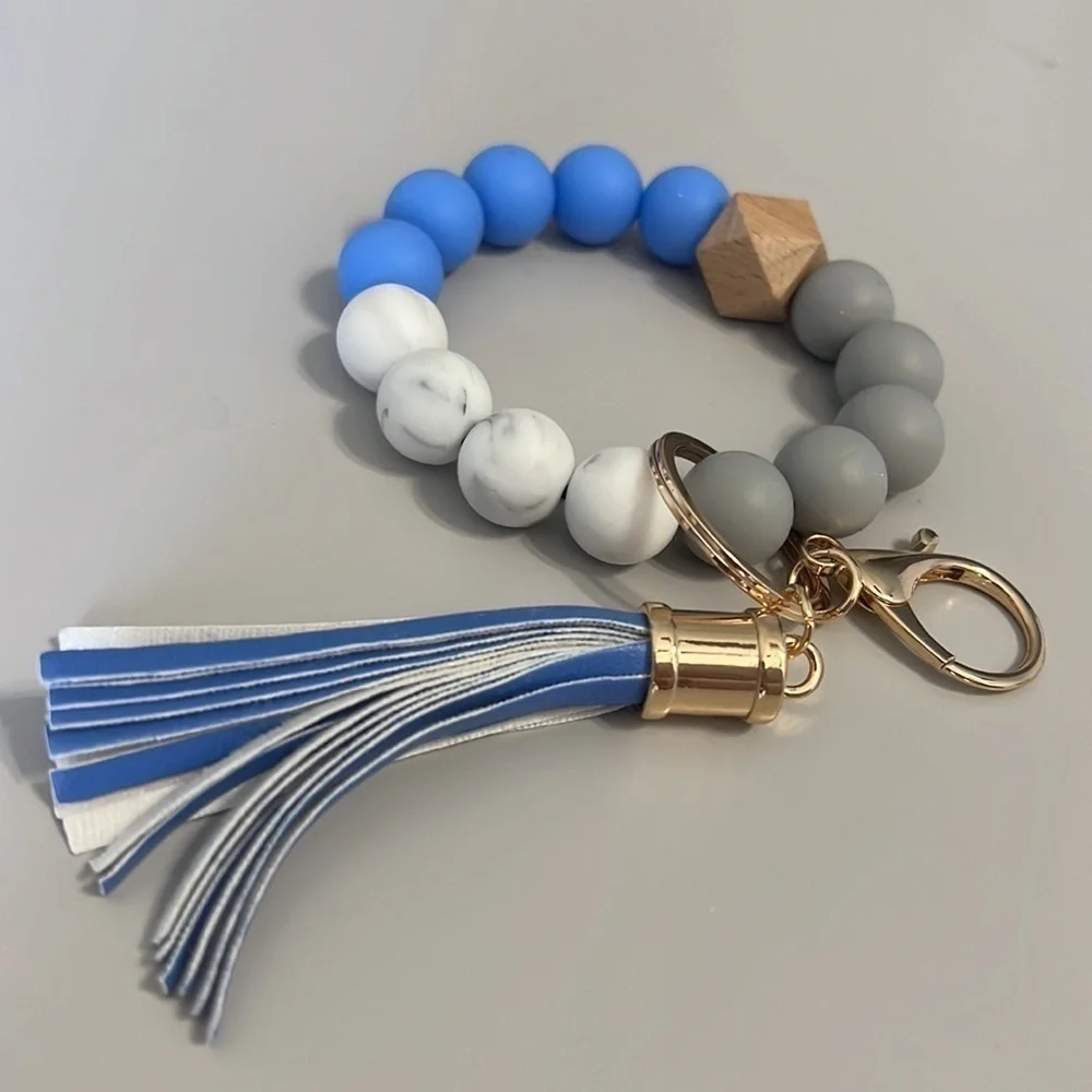 Stretch Silicone Bead Key Chain Wristlet in Royal Blue